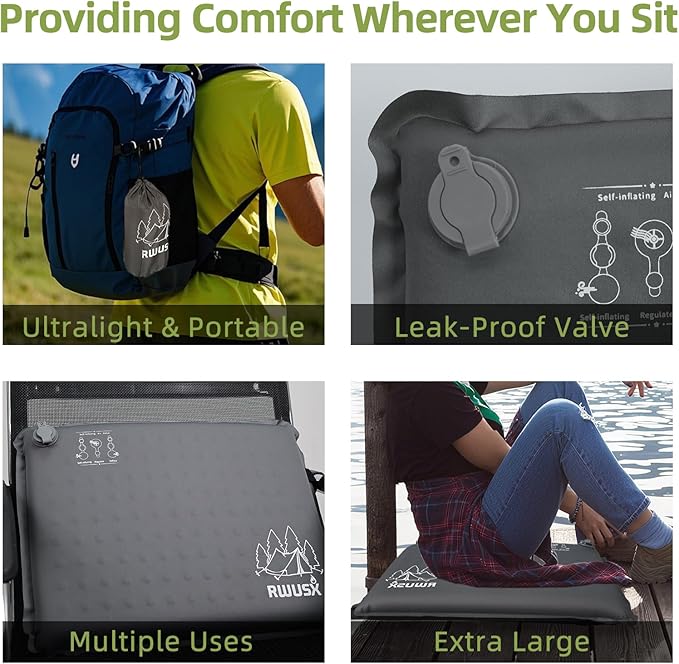RWUSX Inflatable Stadium Seat Cushion, Portable Self Inflating Outdoor Seat Cushion for Stadium, Airplane, Travel, Camping, Car & Office