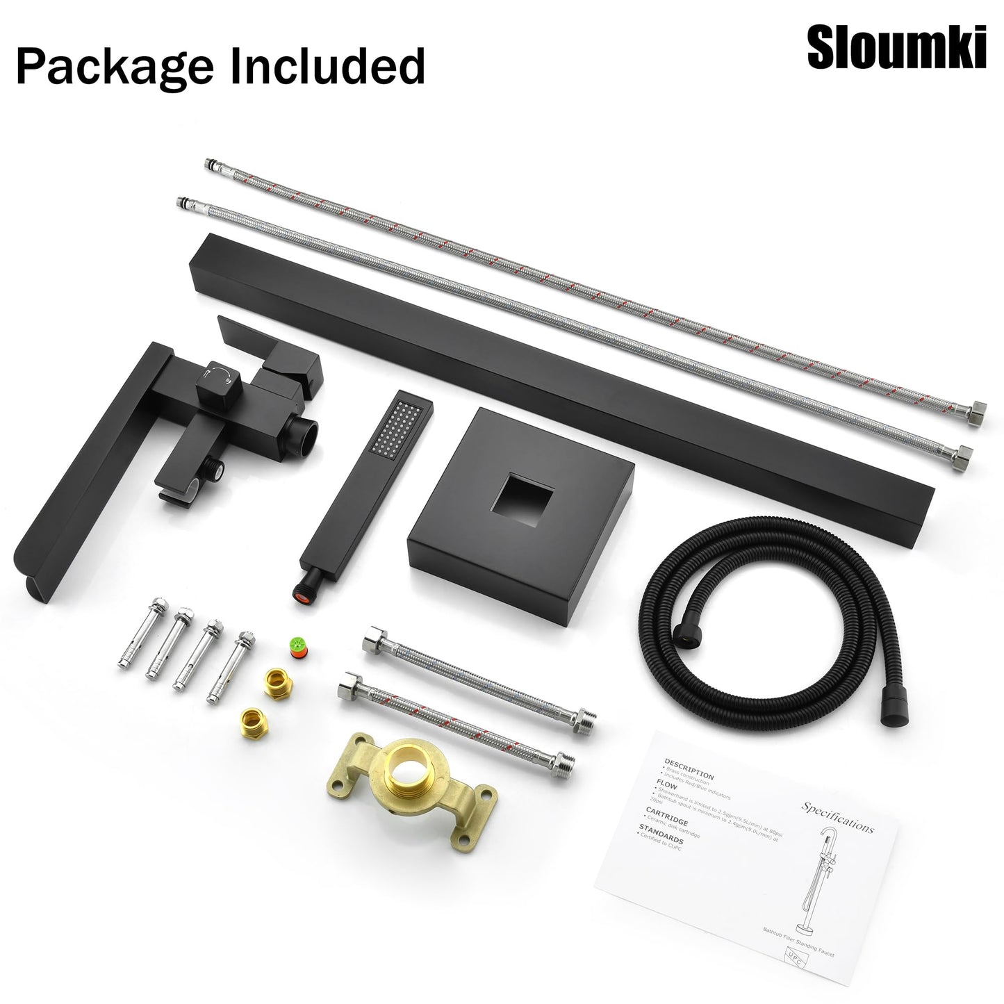 Freestanding Bathtub Faucet Waterfall Tub Filler Black Floor Mount 304 stainless steel Single Handle Bathroom Faucets with Hand Shower
