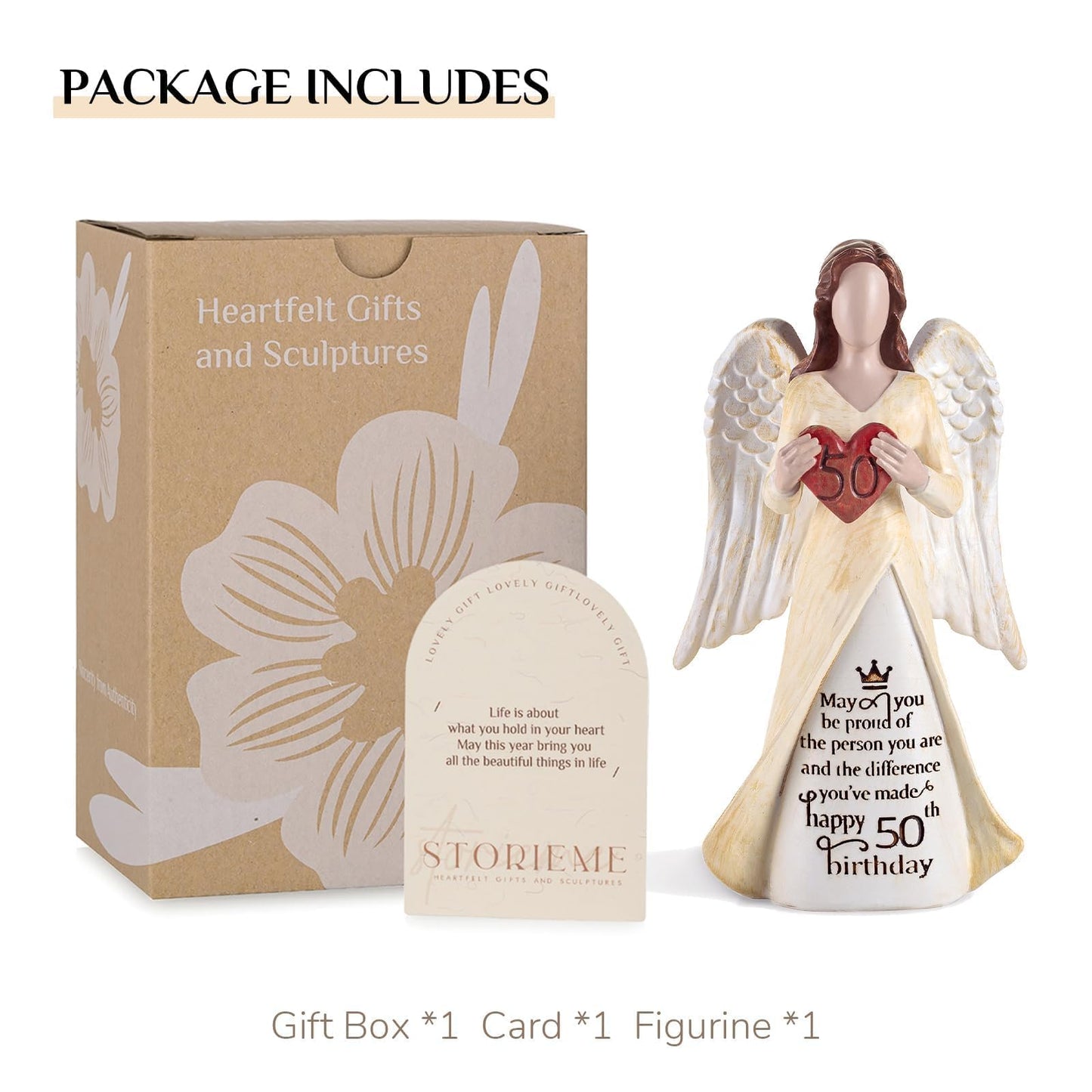 Storieme 50th Birthday Gifts for Her Women: Happy Birthday Gift for Friends Besites Sisters Daughter Mom 50 Year Old Woman Birthday Angel Figurine