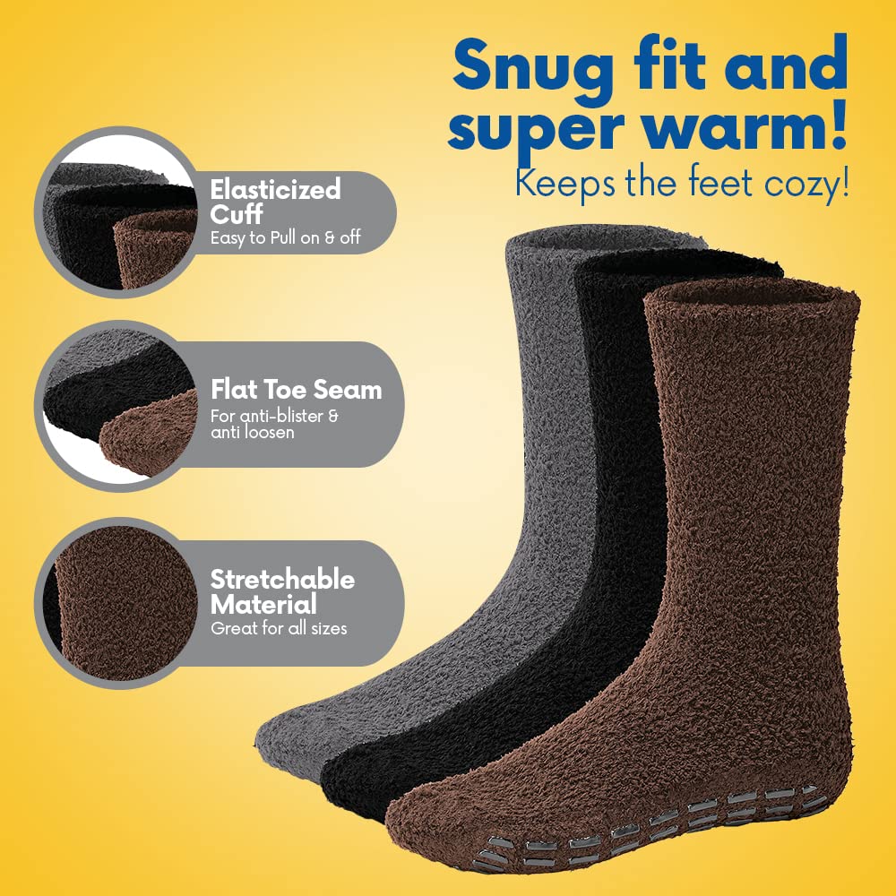 Debra Weitzner Men’s Fuzzy Socks with Grips 5/6 Pairs Microfiber Plush Sleeping Socks Soft Anti-Skid Solid