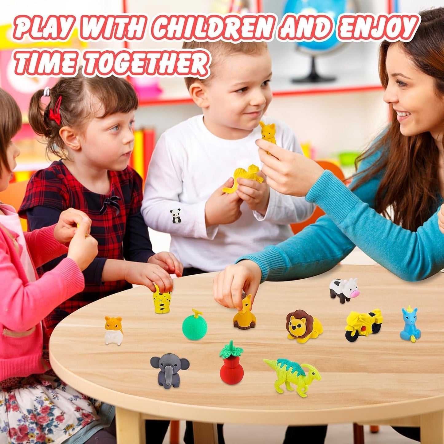 150Pcs Animal Erasers Kids Desk Pets Pencil Erasers 3D Puzzle Bulk Mini Animal Food Eraser Toys Fun Cute Eraser for Classroom Rewards, Game Prizes, Treasure Box, Easter Egg Fillers