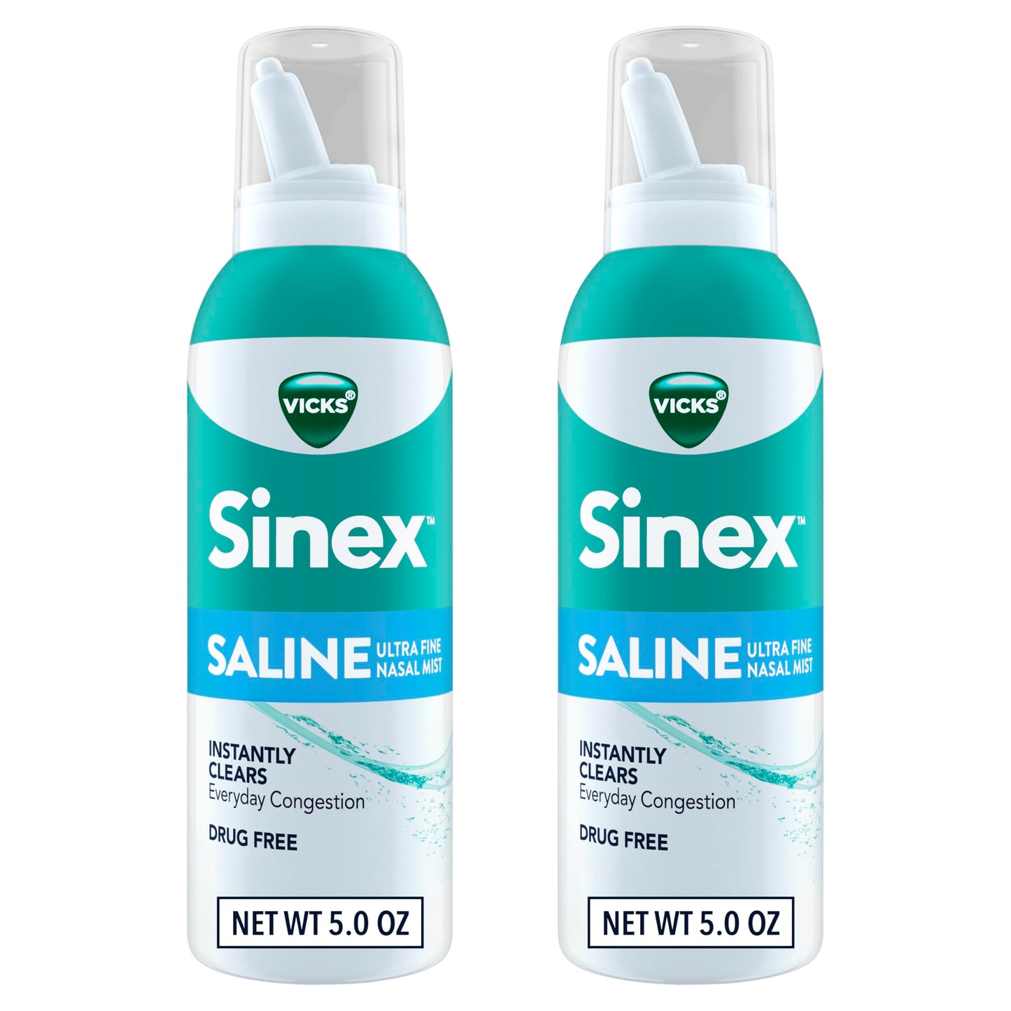 Vicks Sinex SALINE Nasal Spray, Drug Free Ultra Fine Mist, Clear Everyday Sinus Congestion Fast, Clear Mucus from a Cold or Allergy, Daily Use 5.0 fl oz x 2