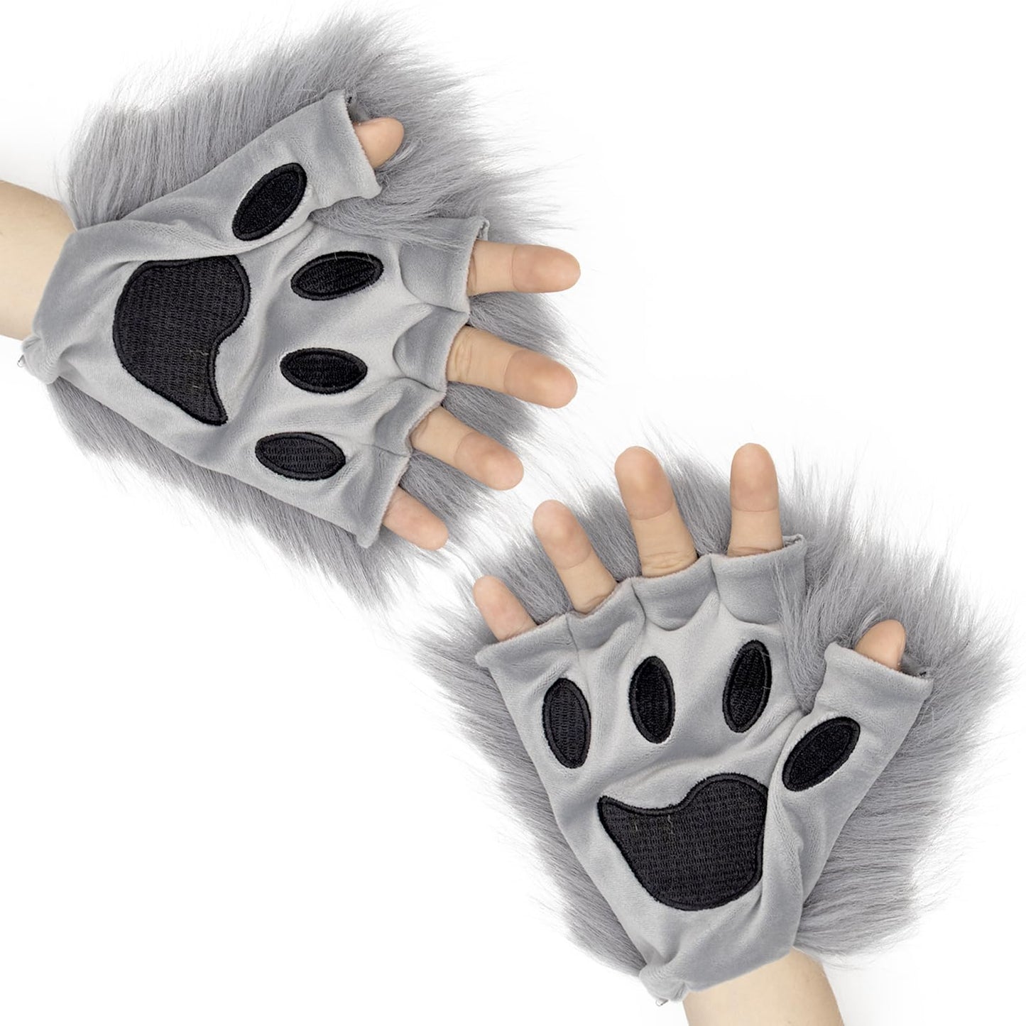 HAOAN Faux Fur Cat Masks Fox Tail and Paw Gloves Set Plush Halloween Parties Cosplay Costume Accessories