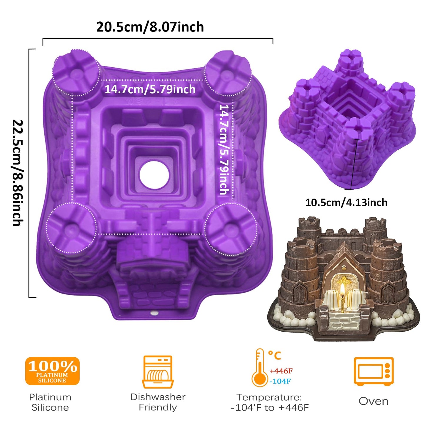 FantasyDay Silicone Baking Molds, 3D Castle Cake Pan, Non Stick Silicone Cake Mold for Cake, Jello, Gelatin, Bread, Soap - 8.8''*8.07''*4.13''