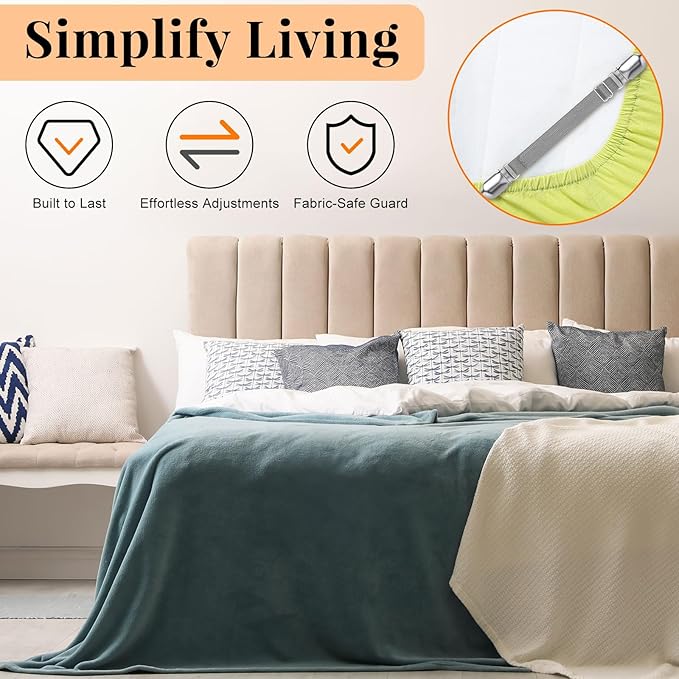 Boao 12 Pcs Bed Sheet Clips Straps Sheet Corner Straps Holder Adjustable Mattress Clips, Elastic Bed Grippers Suspender Fasteners Holder for Home (Grey,8-12 Inch Length)