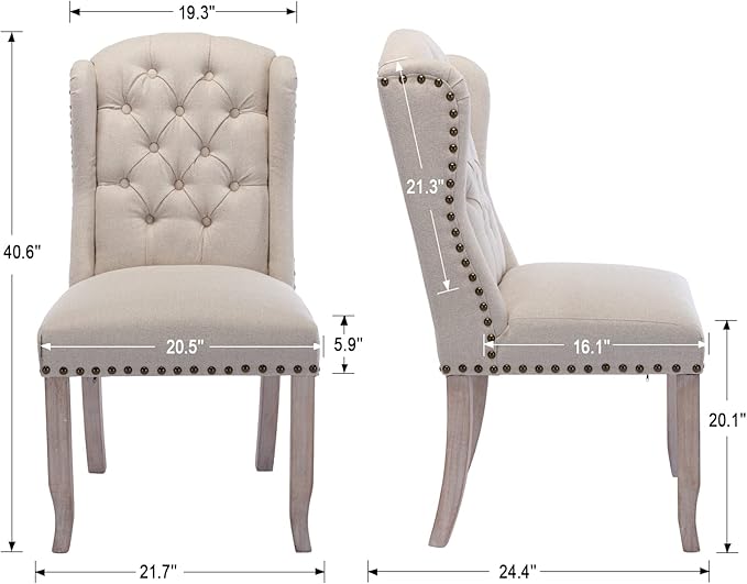 DUOMAY Modern Tufted Dining Chairs Set of 8, Linen Upholstered Dining Room Chairs Armless Guest Side Chair for Kitchen Dining Room, Wingback Accent Chairs with Solid Wood, Beige