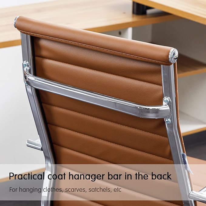 BOWTHY Home Office Chair Ribbed, Modern Leather Conference Waiting Room Chairs,Ergonomic Office Desk Chair, High Back Executive Computer Chair, Adjustable Swivel Chair with Arms (Brown)