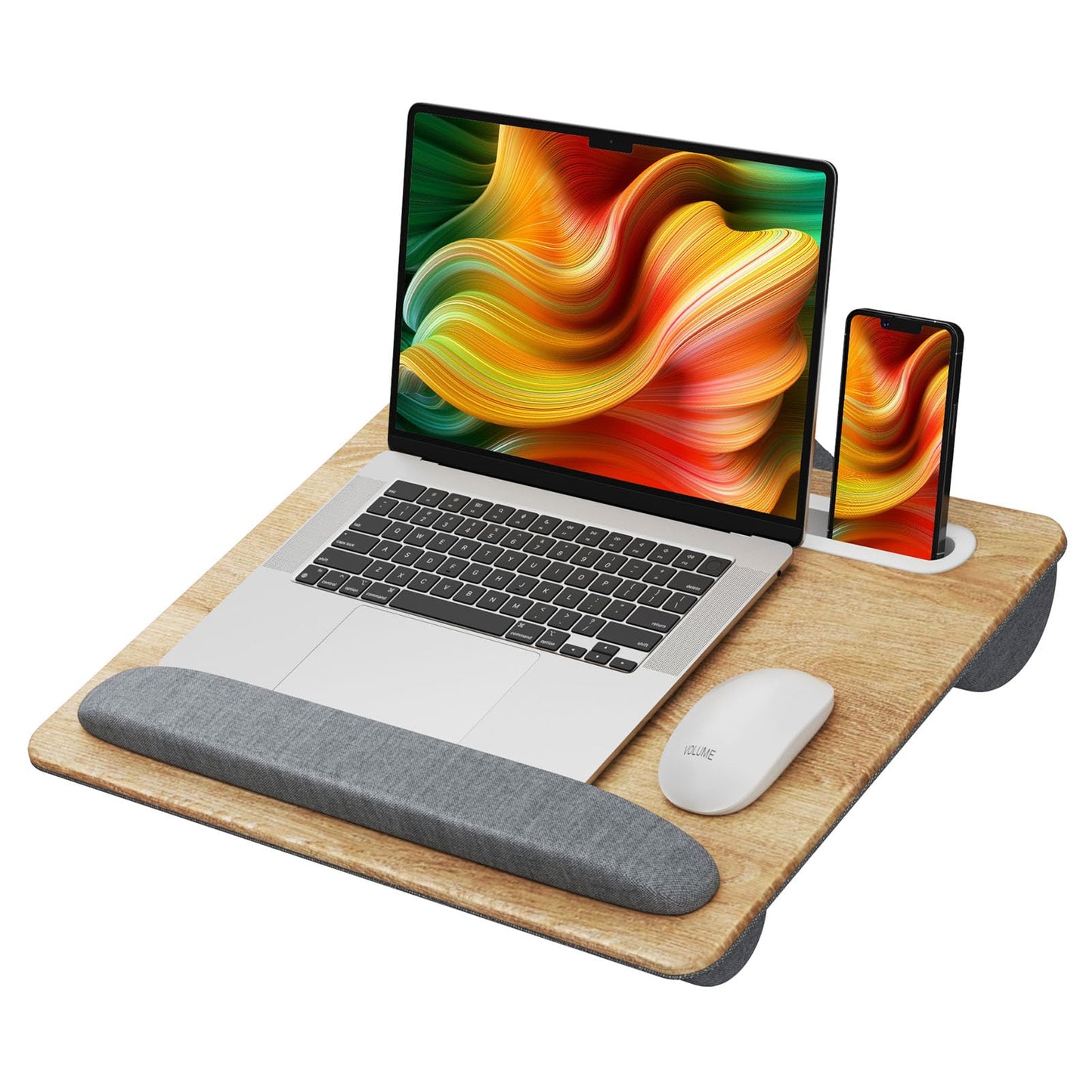 Flycity Laptop Lap Desk Fits up to 15.6 inches Laptops, with Pillow Cushion & Wrist Pad, Portable Computer Lap Desks with Tablet & Phone Holder, Easy to Carry Laptop Lap Desk for Home, Office, Travel