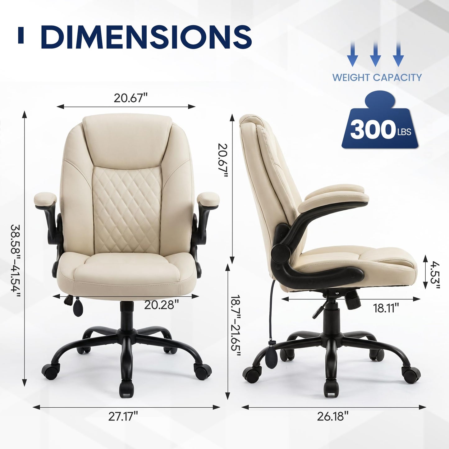 MALOL Leather Office Chair, Computer Desk Chair with Adjustable Lumbar Support, Thick Cushion, Flip-Up Arms and Ergonomic Back, Comfy Executive Office Chair for Home Office Gaming,Beige