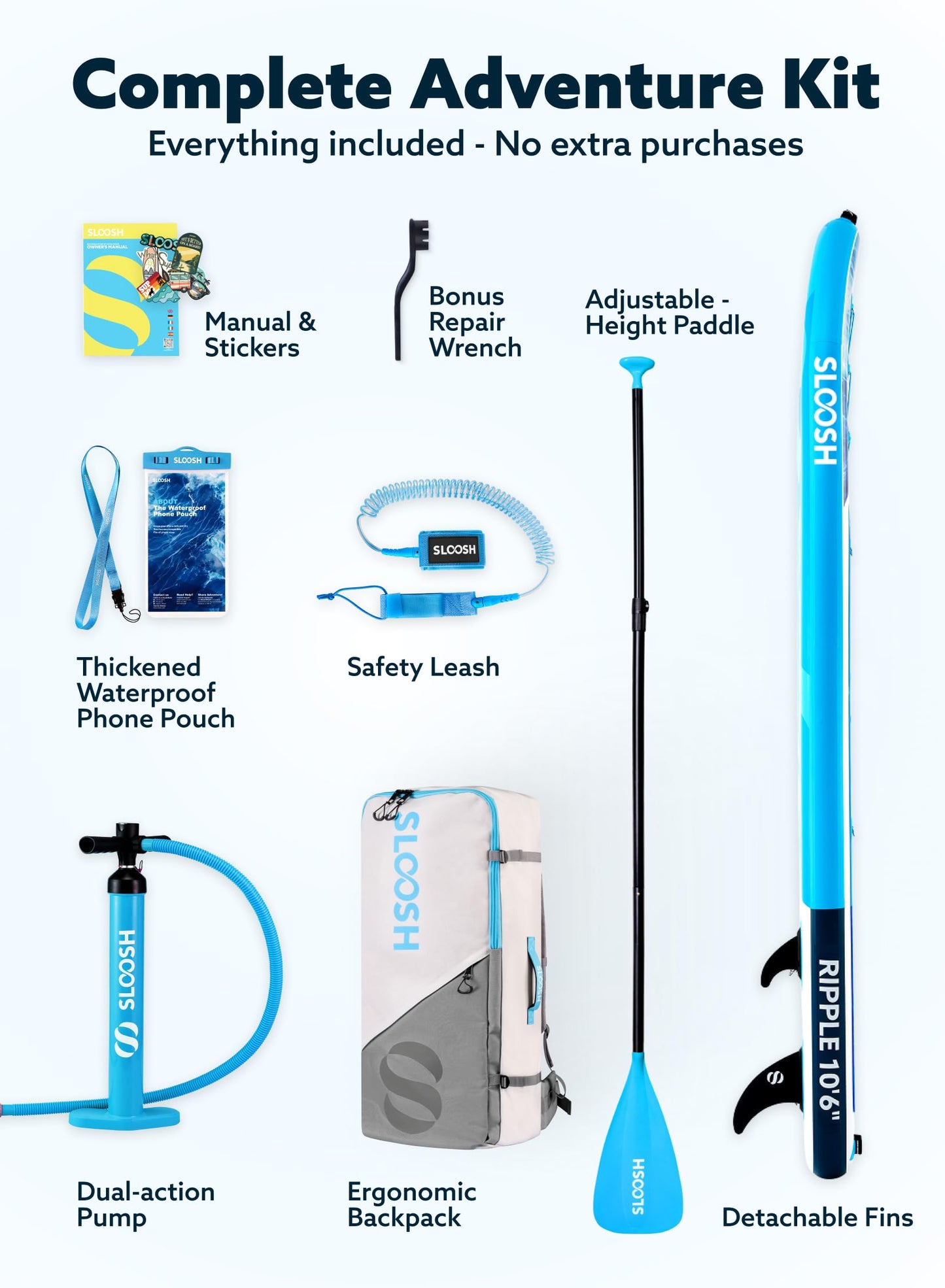 SLOOSH Inflatable Stand Up Paddle Board, 10'6" Paddle Boards with Premium Accessories, Non-Slip EVA Deck, Ultra-Light Carry Bag Pump, Ripple SUP for Youth & Adults of All Skill Levels
