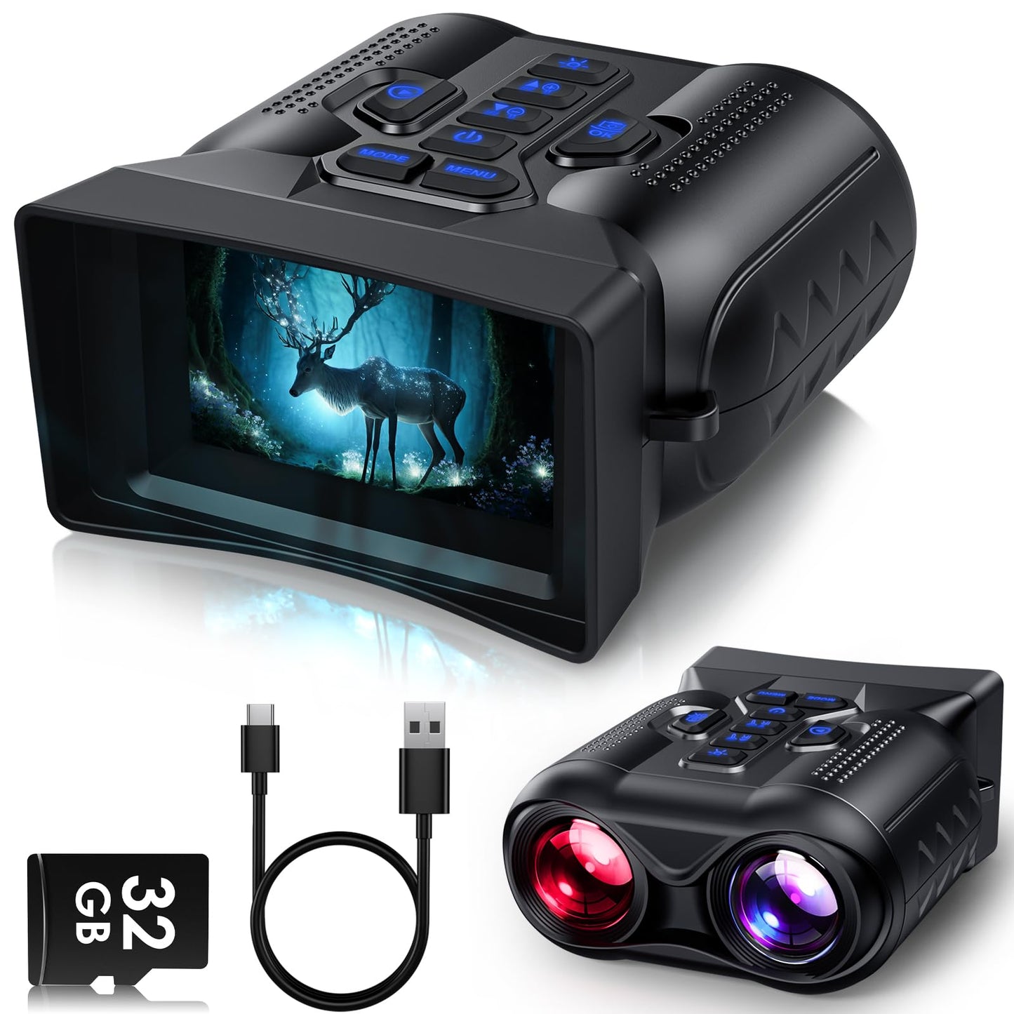 WARMTUYO 4K Night Vision Goggles, 3.0" HD Display Night Vision Binoculars, Portable 9-Level Infrared NightVision, 16X Digital Zoom, 5000mAh Long-Life Binoculars, Compact Binoculars with 32GB Card
