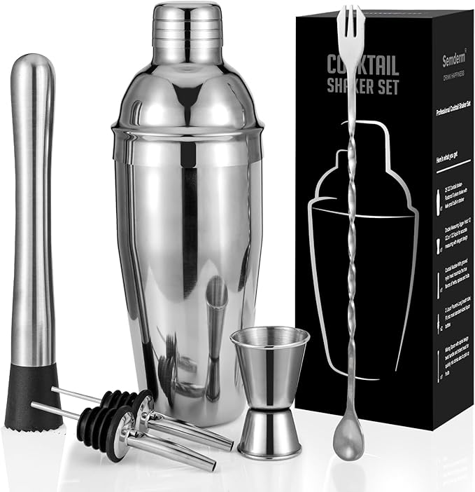 Cocktail Shaker Set, 6-Piece Mixology Bartender Kit Premium Shakers Bartending: Martini Shaker Jigger Mixing Spoon Muddler...