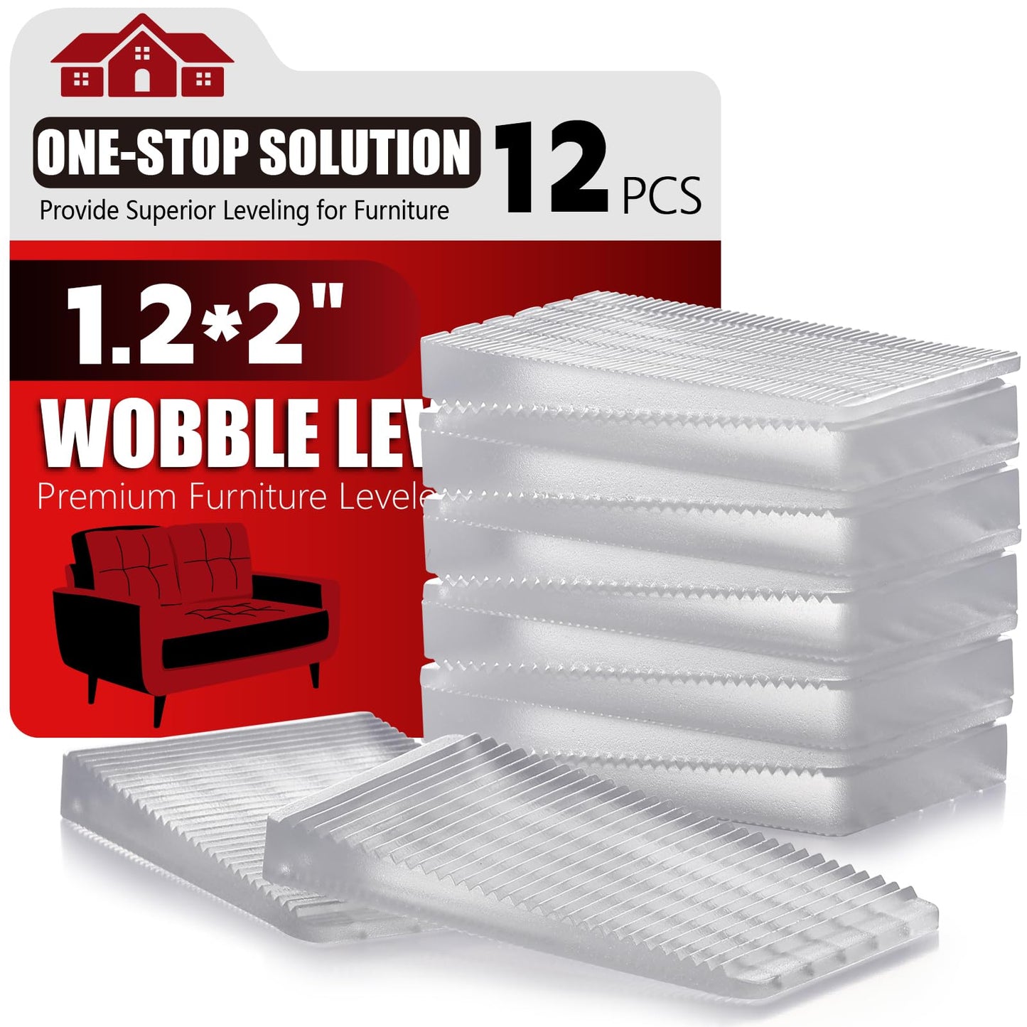 Flexible Plastic Shims 12pcs Kit Size Variety | Clear Leveling Kit for Home Improvement | Furniture Leg Stabilizers | Table & Toilet Shims - Trim-to-Fit Wedges | Stackable Design | Furniture Levelers