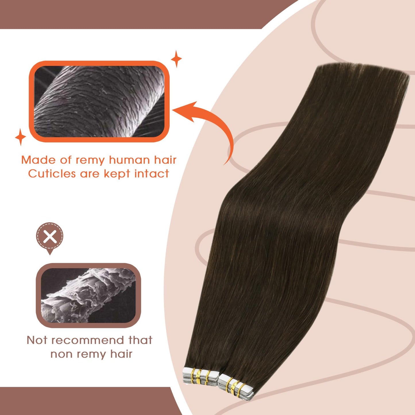 Sunny Hair Tape in Hair Extensions Real Human Hair Invisible Remy Hair Extensions Tape ins for Women Dark Brown 24 inch 25G