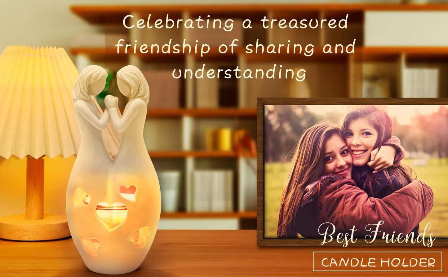 DREAMORIE Sisters Birthday Gifts from Sister, Polyresin Candle Holder Statue - W/Flickering Led, Unique Birthday Gifts for Women Friends BFF Bestie Female, Anniversary Present for Girlfriend