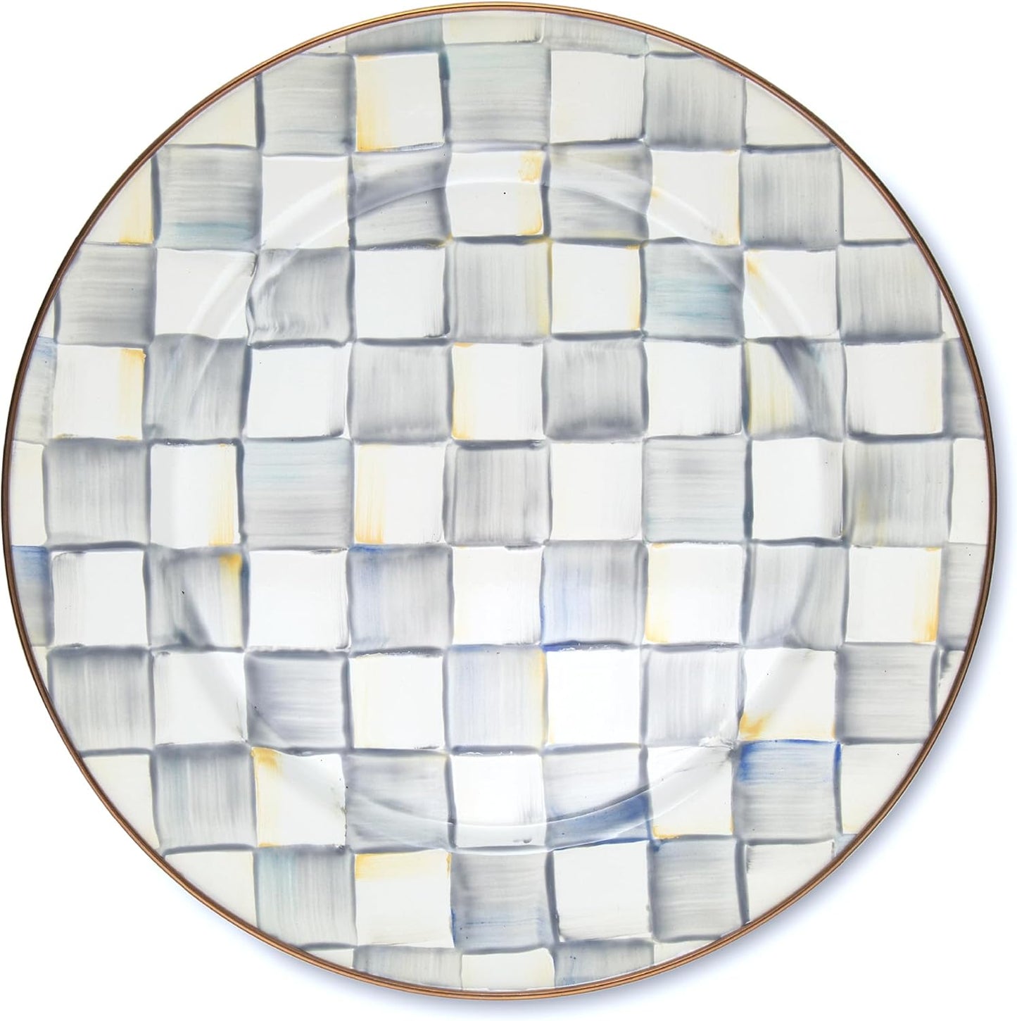 MACKENZIE-CHILDS Enamel Charger Plate, Charger Decoration for Dinner Plates or Home Decor, 12 Inches, Gray-and-White Sterling Check, Set of 1
