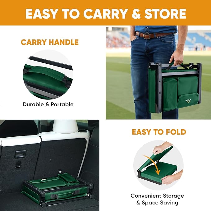 APEXUP Stadium Seats with Back Support, Portable Bleacher Seat with Large Pocket and Cup Holder, Wide Stadium Chair for Sports Events and Concerts