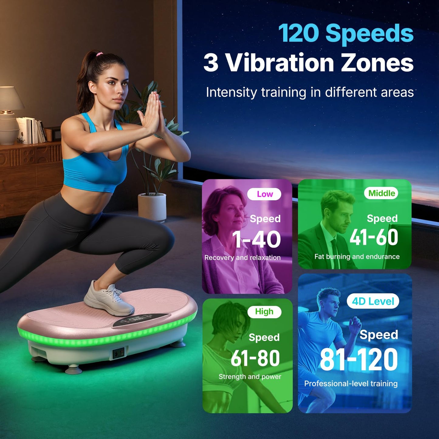 MERACH Vibration Plate Exercise Machine, 4D Whole Body Workout Vibrating Platform for Lymphatic Drainage Weight Loss Muscle Activation, Home Fitness Equipment with Bluetooth Light Pull Cord