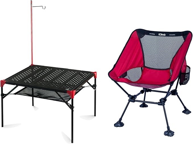 iClimb 1 Extendable Table with Hanger and 1 Anti-Sinking Large Feet Chair Bundle, Ultralight Compact for Solo Outdoor Back...