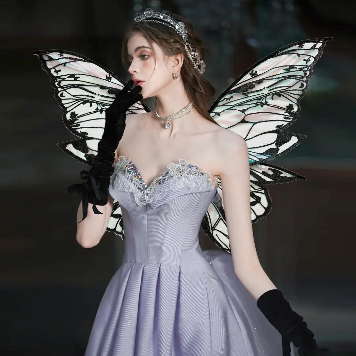 Fairy Wings for Adults Women 31.5"x29.5" Fairy Costume Set Large Butterfly Wings for Halloween Party Black