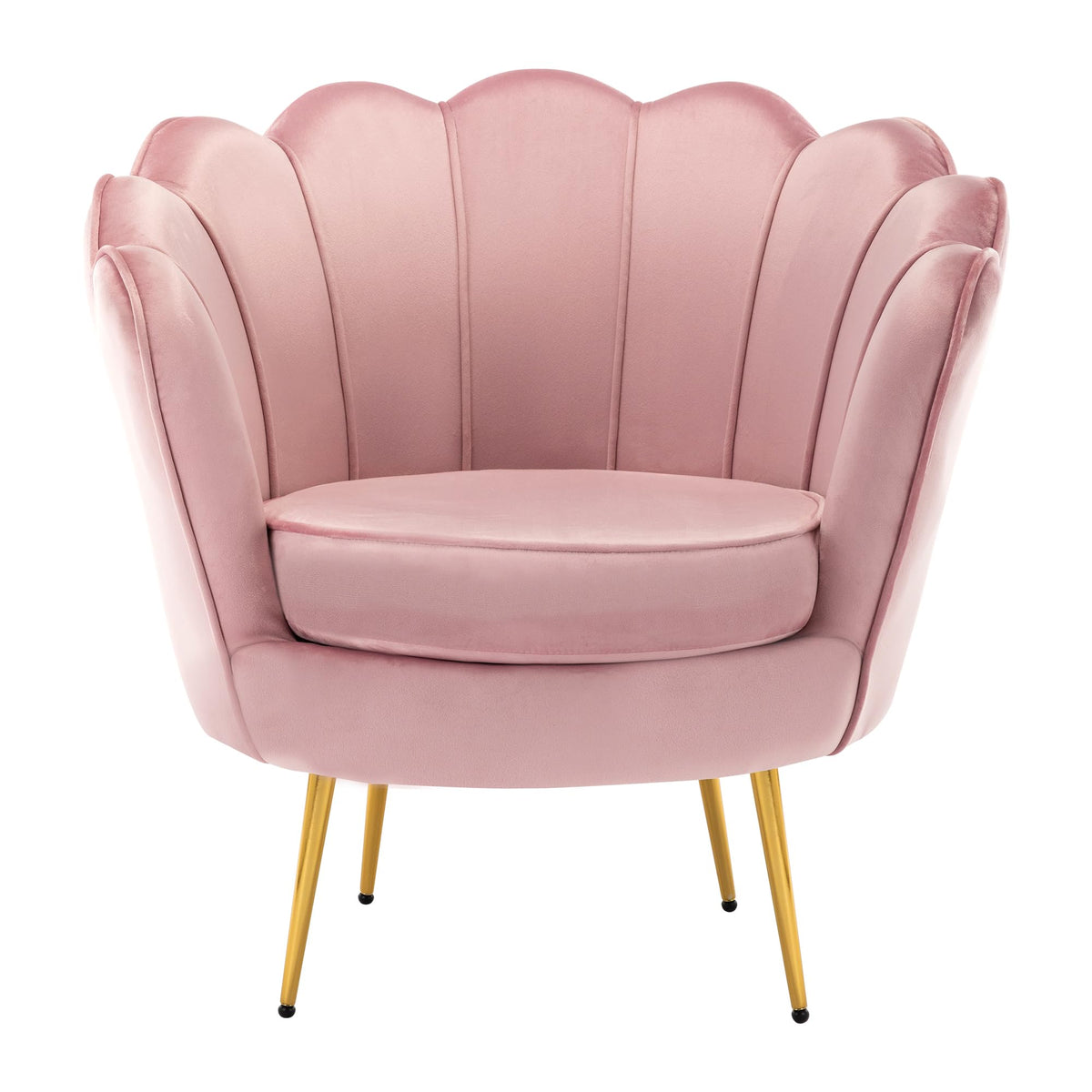 DAGONHIL Mid Century Modern Upholstered Accent Chair,Petal Vanity Chair,Retro Leisure Velvet Single Sofa with Golden Metal Legs for Living Room/Bedroom(Light Pink)