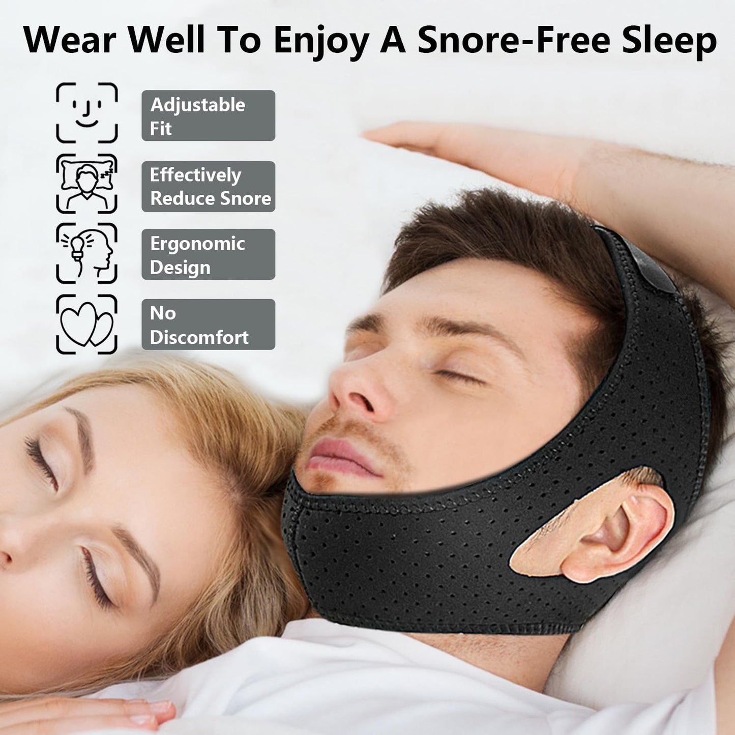 Anti Snore Chin Strap,Breathable CPAP Chin Strap,Adjustable Anti Snoring Devices for Men and Women,Comfortable Snore Chin Strap for Sleepping,Effective Stop Snoring Solution