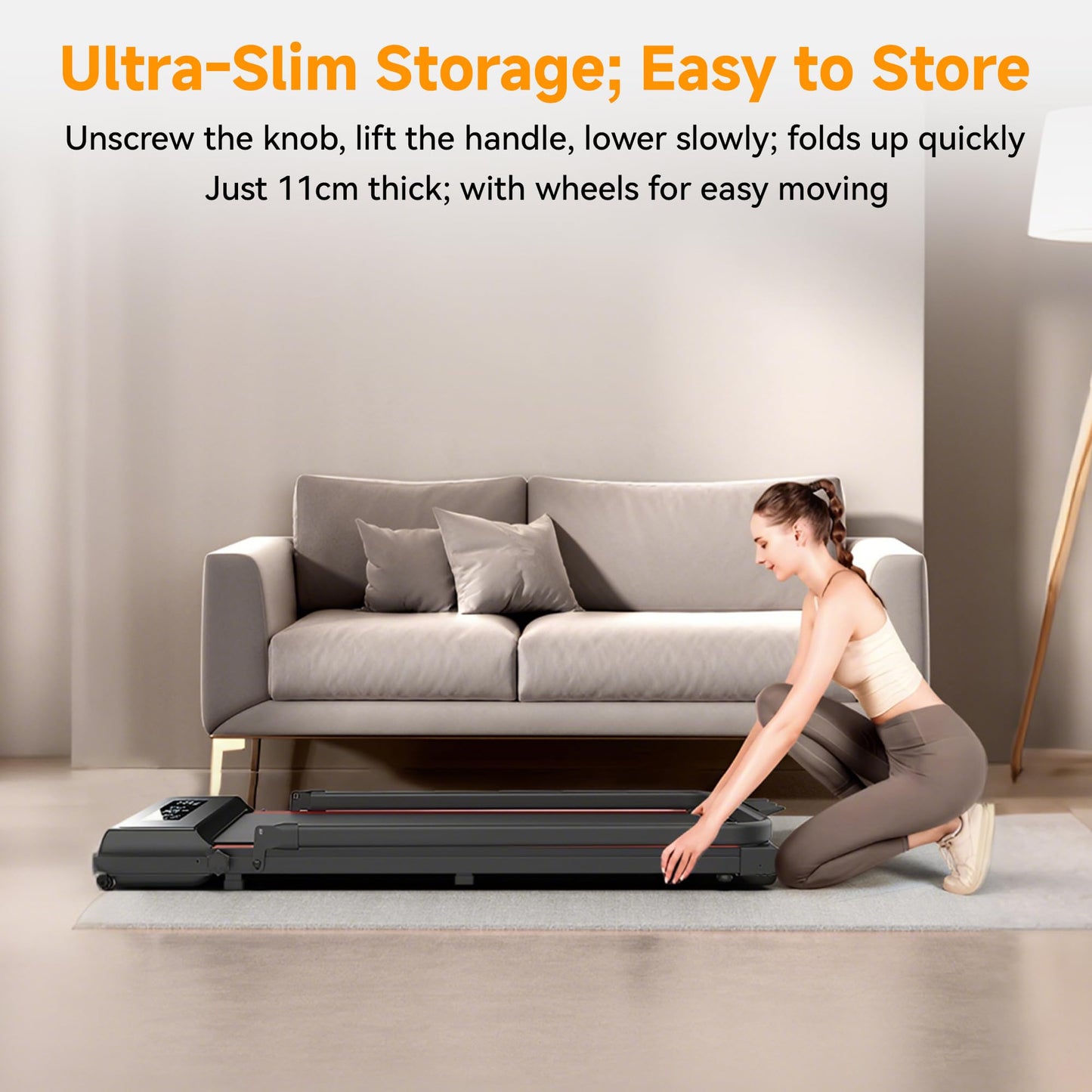 Under Desk Walking Pad with Removable Handle Bar for Home 2.0HP Treadmills for Home Small Space LED Display Electric Mini Portable Walking Pad 0.6-6.2MPH 330LBS Capacity Compact Walking Pad