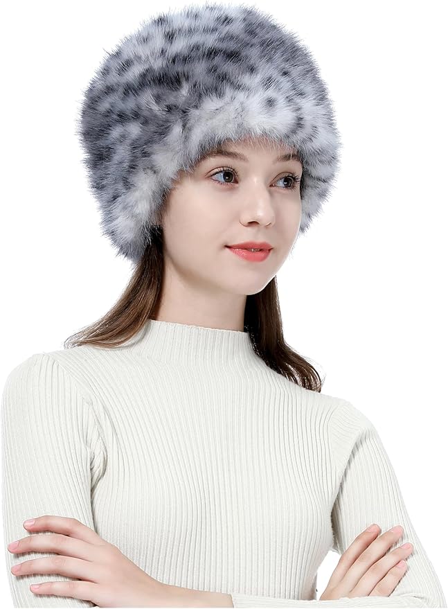 LA CARRIE Women's Faux Fur Hat for Winter with Stretch Cossack Russian Style White Warm Cap