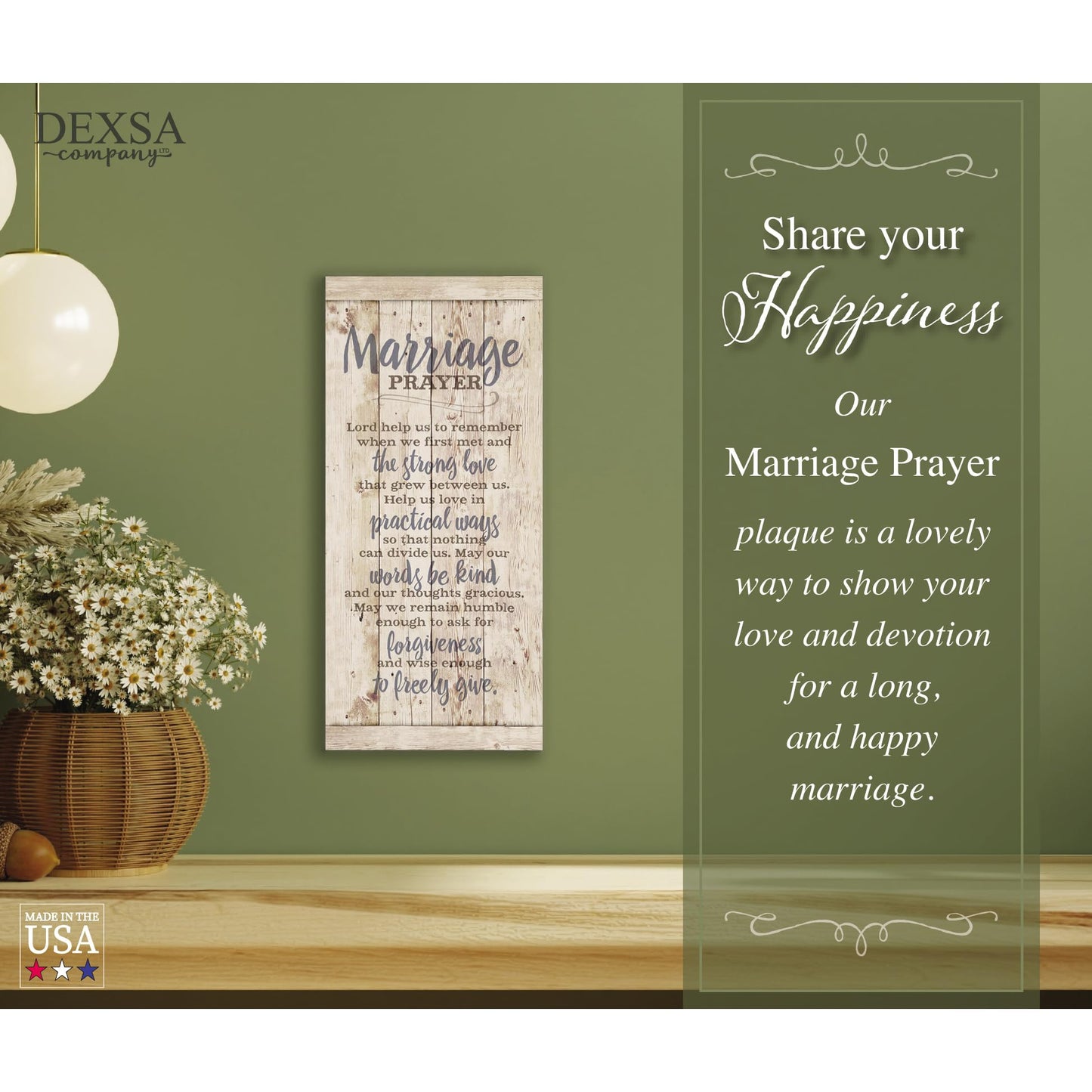 DEXSA Marriage Prayer Wood Plaque - Made in USA - 5.5"x12" - Original Verse - Frame Wall Hanging Decoration | Lord, Help us to Remember When we First met | Christian Family Religious Home Decor Saying