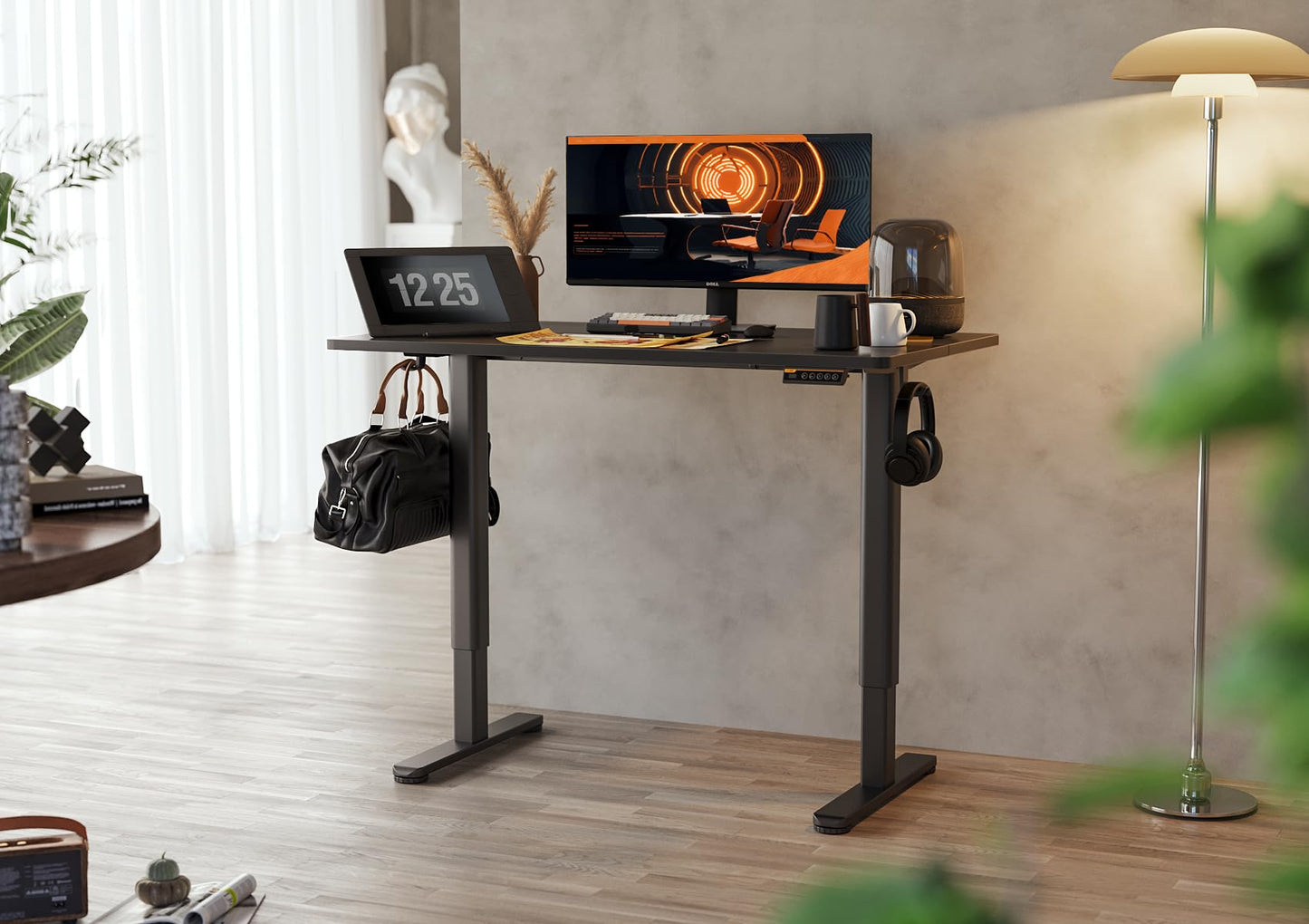 Claiks Electric Standing Desk, Adjustable Height Stand up Desk, 48x24 Inches Sit Stand Home Office Desk with Splice Board, Black Frame/Black Top