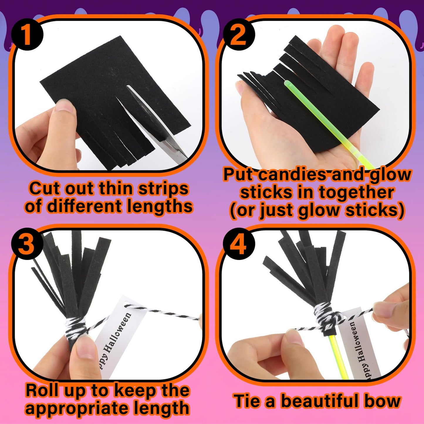 JellyArch 100 Set Halloween Glow Sticks Bulk Party Favors for Trick or Treat Glow in Dark Party Supplies Light Up Sticks with Cards for Halloween Decoration Goodie Bag Filler Basket Stuffers