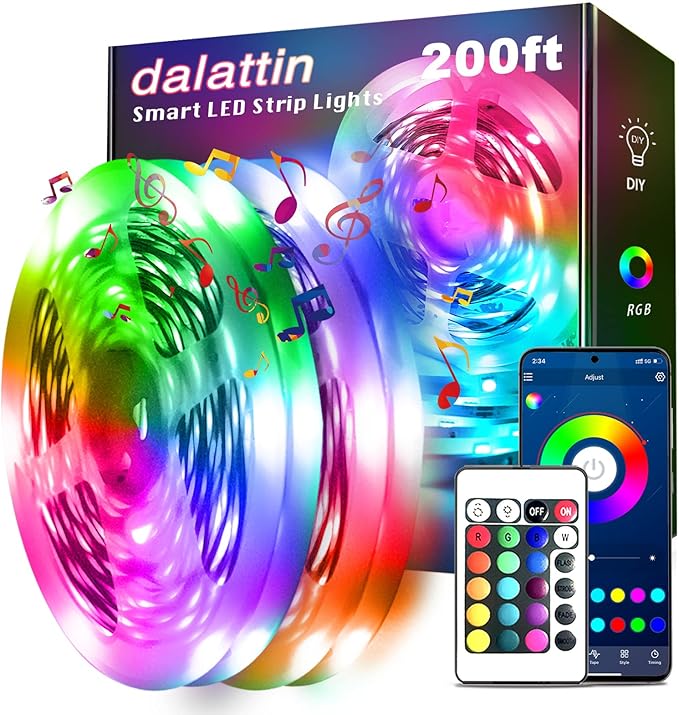 dalattin Led Lights for Bedroom 200ft, Smart Led Strip Lights with App Control Remote, RGB LED Light Strips, 24V Led Strip...