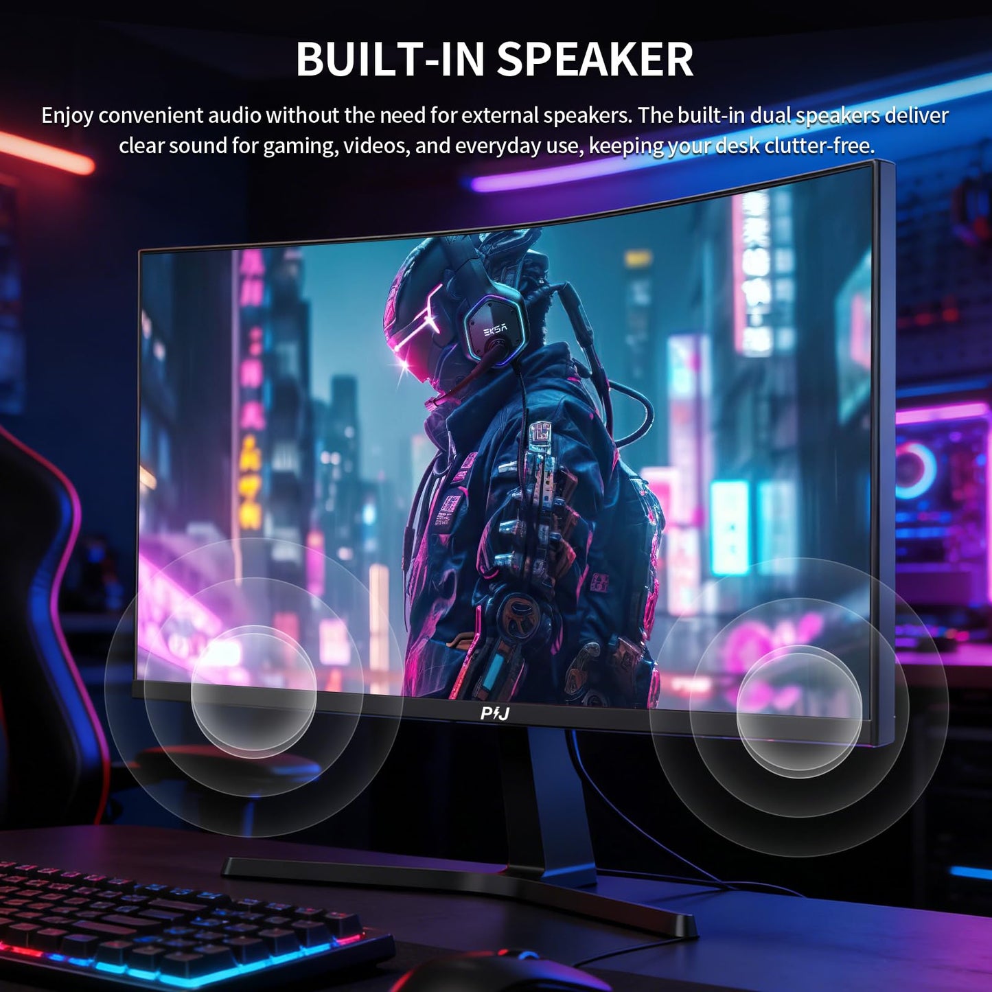 PIJ 27 Inch Curved Gaming Monitor 250Hz, FHD 1080p PC Screen Built-in Speakers, 1800R Computer Monitor with FreeSync, DisplayPort, HDMI, Wall Mountable, Eye Care for Home Office & Gaming