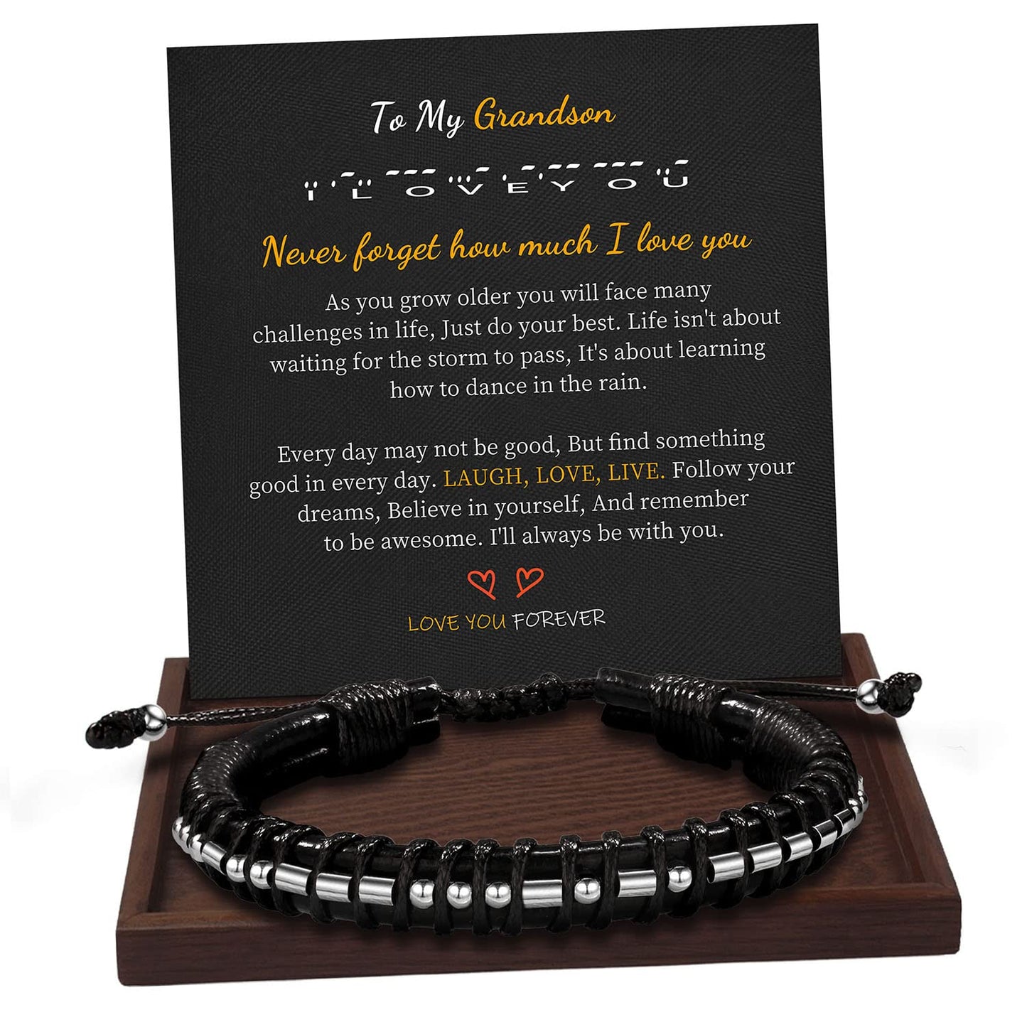 Btysun Stocking Stuffers for Teens Grandson Bracelet from Grandma I Love You Gifts for Him Grandson Leather Bracelet for Teen Bi