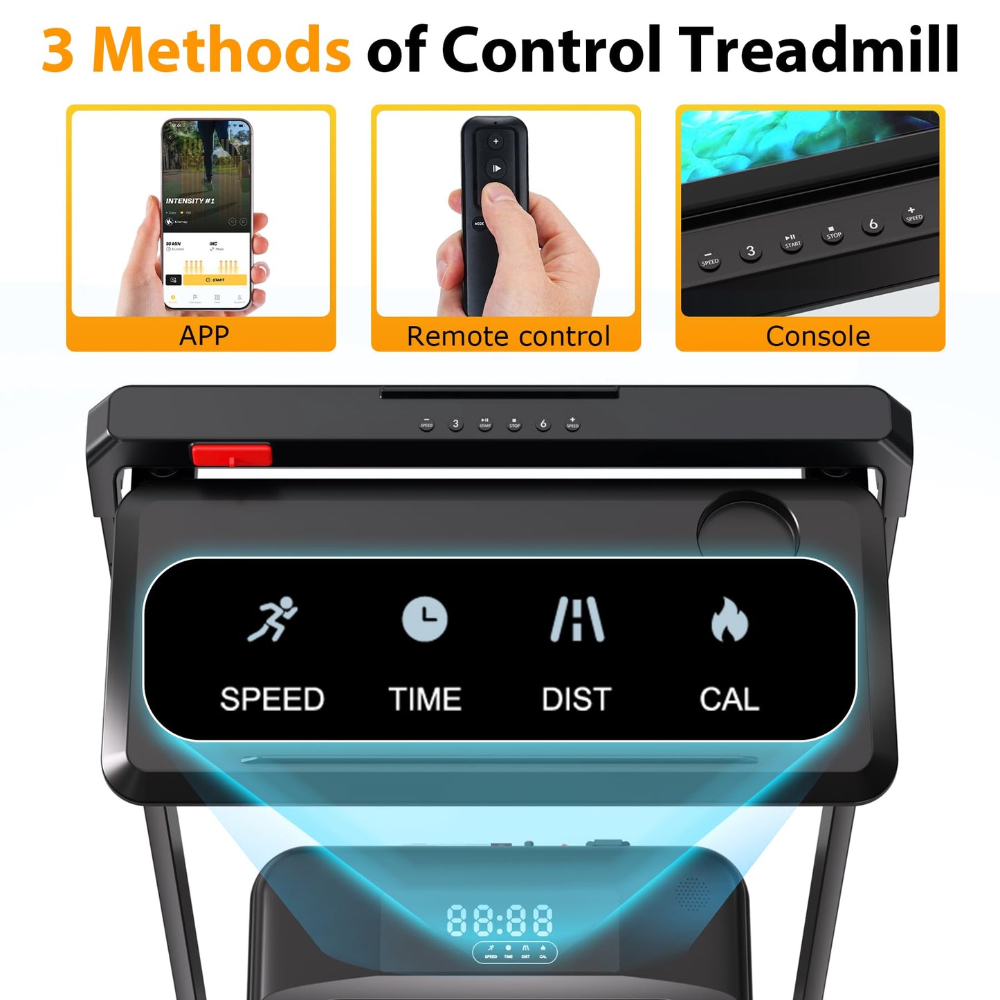 HiFast Walking Pad Treadmill, 3.0HP Under Desk Treadmills with 8% Incline, Adjustable Height Foldable Treadmill for Home Office, 300lbs Capacity with Removable Desk Workstation, Remote Control, APP
