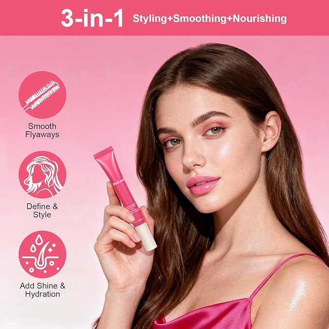 Hair Cactus Fruit 3-in-1 Styling Cream & Taming Wand – Smooth Flyaways, Control Frizz & Define Curls | Lightweight Non-Greasy Formula, Precision Brush, Vegan & Citrus Scent Hair Care (Pack of 1)