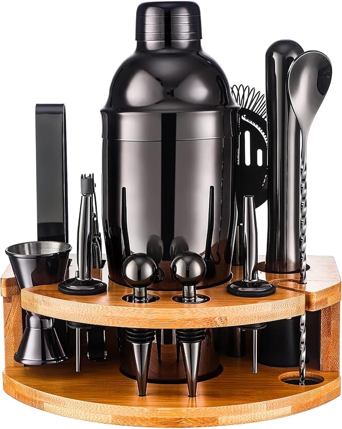 Bartender Kit with Bamboo Stand, 12 Piece 25oz Cocktail Shaker Set with All Essential Bar Tools Set for Drink Mixing, Idea...