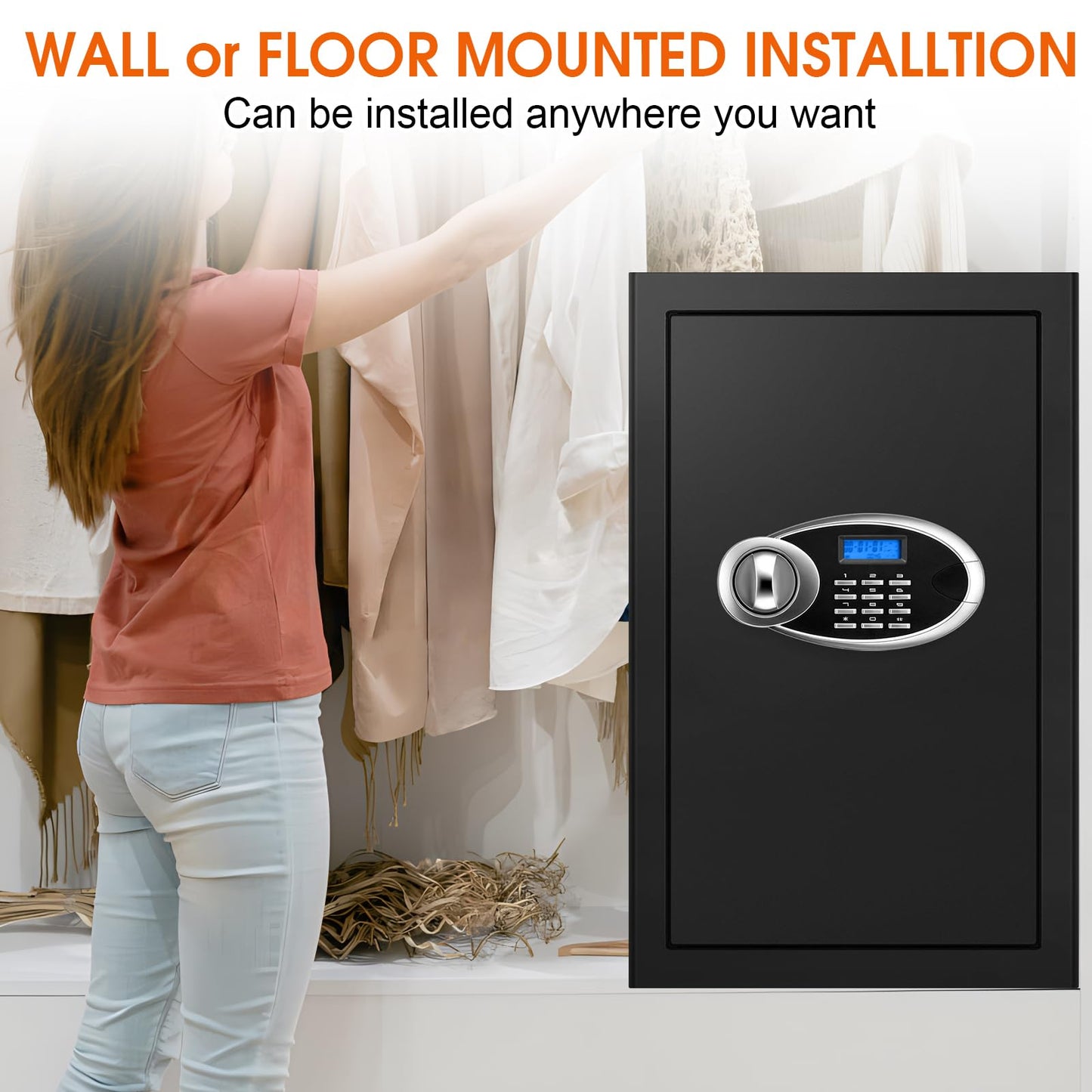 5.2 Cuft Large Safes for Home Use Fire and Water Proof, Heavy Duty Fireproof Safe with Programmable Keypad and Spare Keys, Anti-Theft Personal Security Home Safe Box for Money Document
