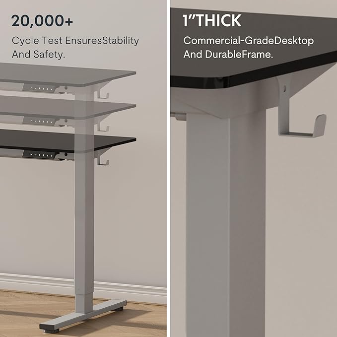 FLEXISPOT EN1 One-Piece Electric Standing Desk 48 x 24 Inches Seamless Seamless Desktop Height Adjustable Desk Stand Up Desks for Home Office (Silver Frame + Black Top, 2 Packages)