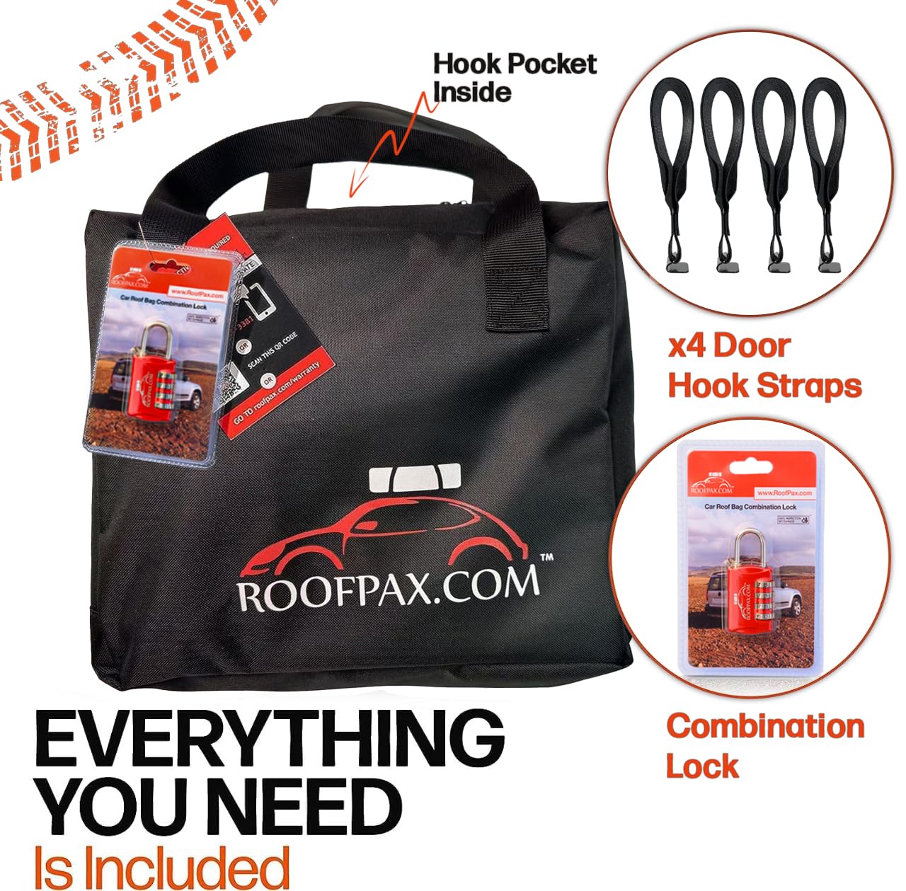 RoofPax 23 cft. Extra Waterproof Rooftop Cargo Carrier Bag, Double Weatherproof Zippers,10 Heavy-Duty Tie-Down Straps fit Cars with/Without a Rack or Side Rails, Safety Hooks Included