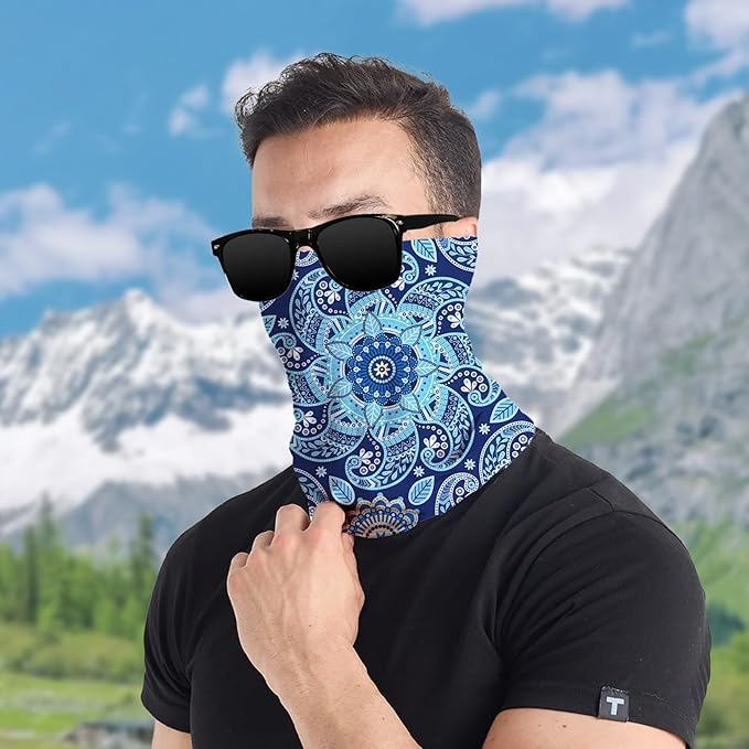 Ice Silk Cooling Neck Gaiter Men's Houndstooth Floral Pattern Windproof Sun Protection Breathable Balaclava for Outdoor