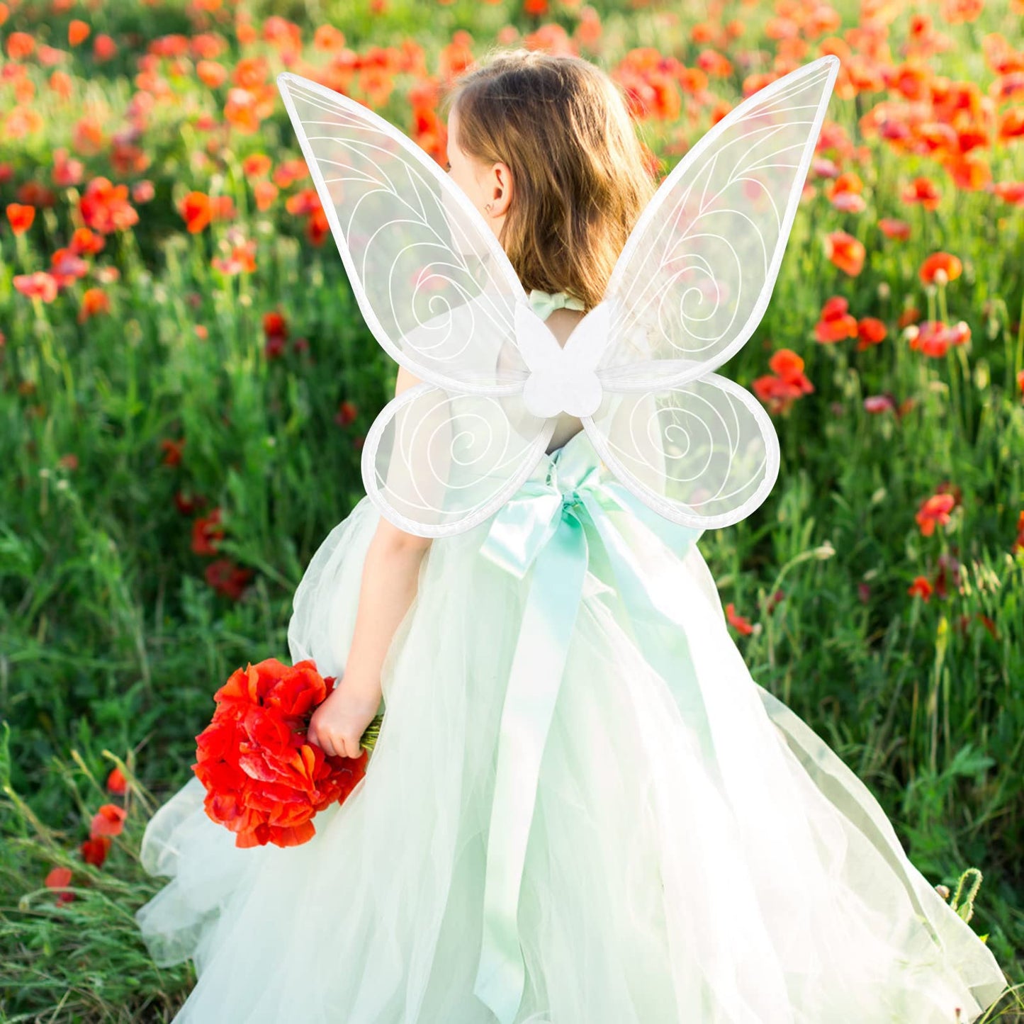 quescu 2Pcs Fairy Wings for Adults,Butterfly Wings for Girls Women,Halloween Costume Sparkle Angel Wings Dress Up Party Favor (White+White)