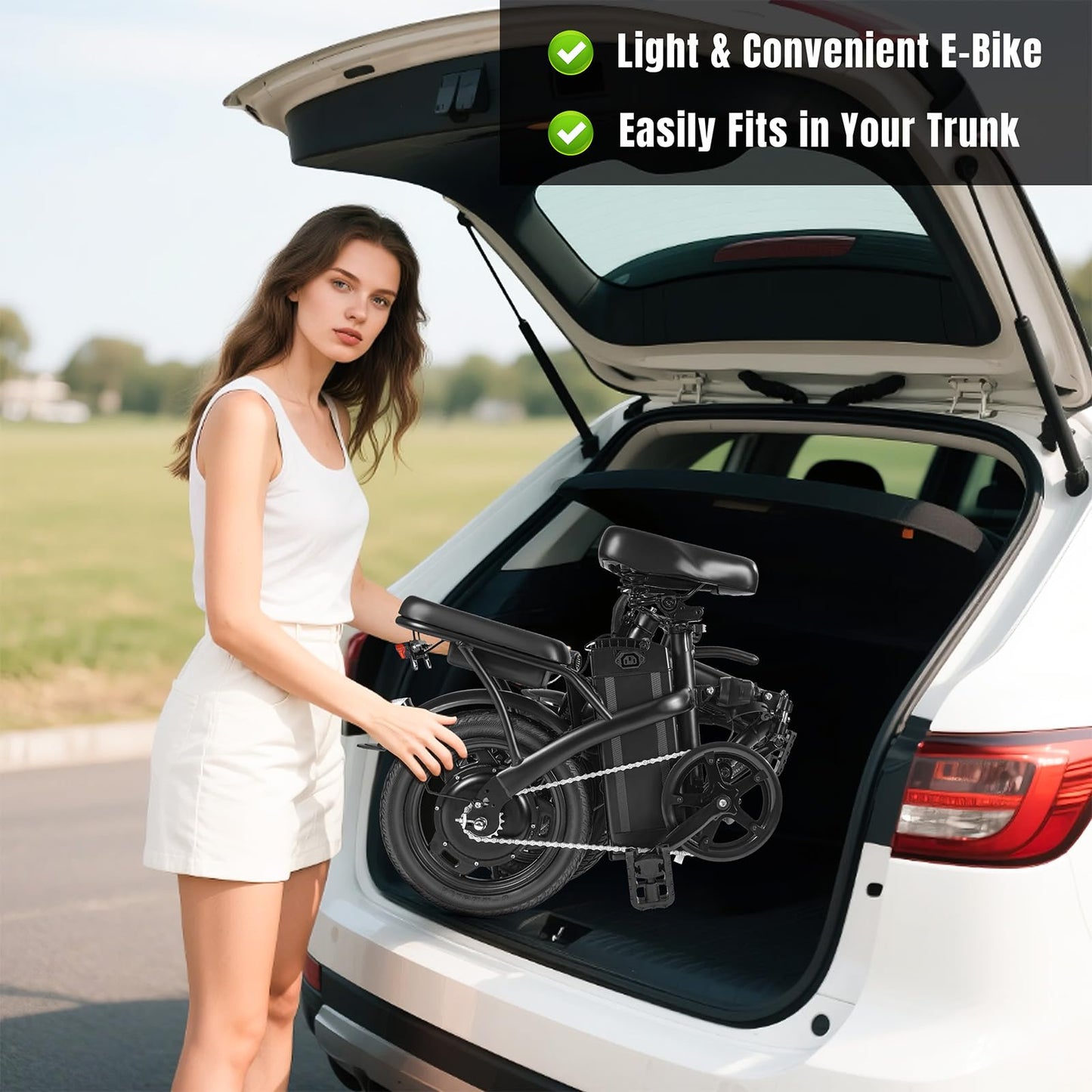 Electric Bike for Adults and Teens, 560W Motor 24MPH Compact Commuter Ebike, 32 Miles Range, 48V 10Ah Battery, 3 Shock Absorbers, 14" Mini Foldable Electric Bicycle with Basket, UL 2849 Certified