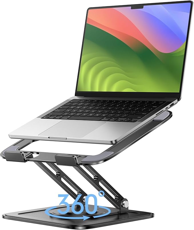 LOXP Adjustable Laptop Stand, Computer Stand with 360 Rotating Base, Ergonomic Laptop Riser Mount for Desk Foldable Protab...