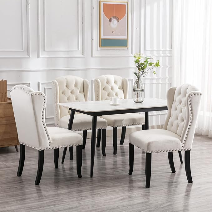 DUOMAY Modern Tufted Dining Chairs Set of 2, Velvet Upholstered Dining Room Chairs Armless Guest Side Chair for Kitchen Dining Room, Wingback Accent Chairs with Solid Wood, White