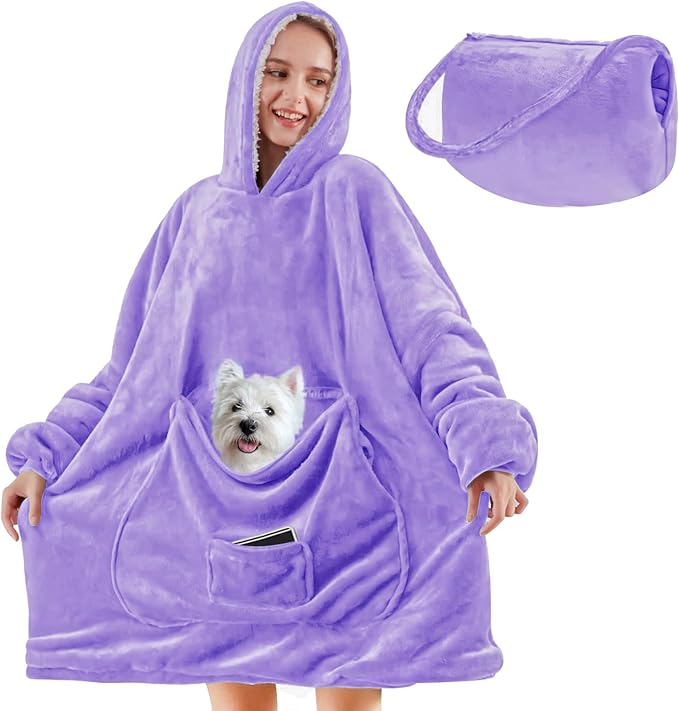 yescool Wearable Blanket Hoodie, Flannel Sherpa Fleece Blanket Sweatshirt for Adults Women Men,One Size Fits All