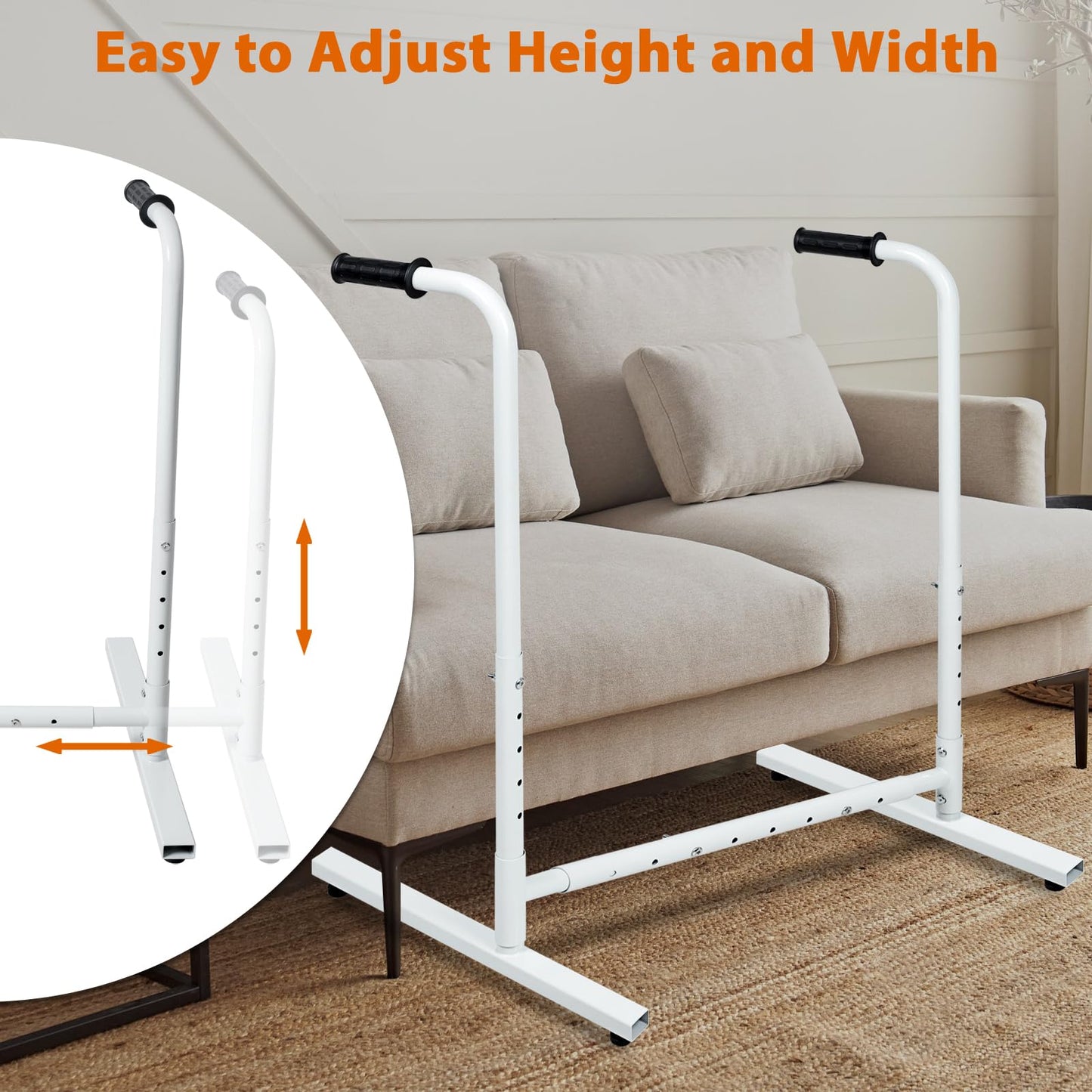 HomiShare Heavy-Duty Adjustable Stand Assist Aid for Elderly - 500 lbs Capacity, Portable Sit-to-Stand Lift Assist for Couch, Chair & Bed - Non-Slip Covers, Easy Assembly, White