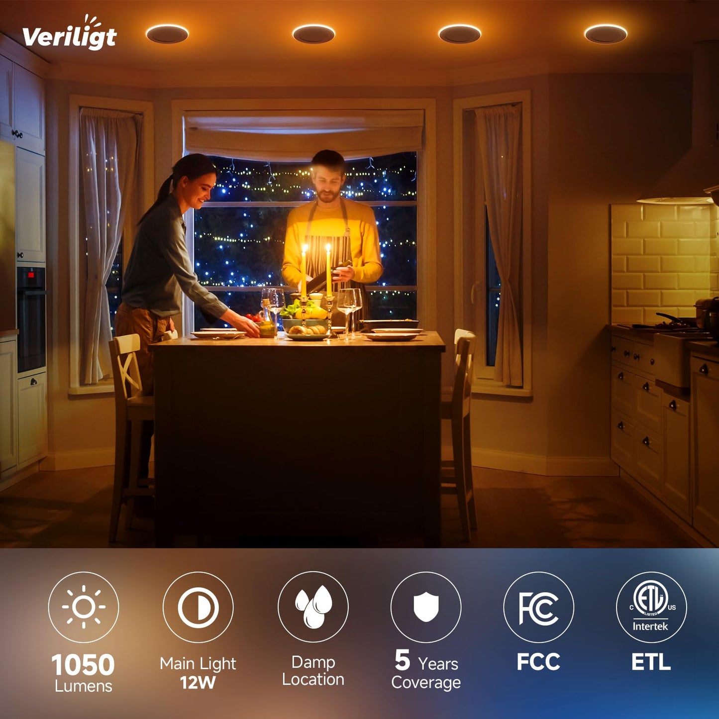 Veriligt 6 Pack 6 Inch LED Recessed Light with Night Light, 2700K/3000K/3500K/4000K/5000K 5CCT Ceiling Light, 1050LM 12W 120V, Dimmable Canless Wafer Downlight ETL&FCC, Energy Saving Star