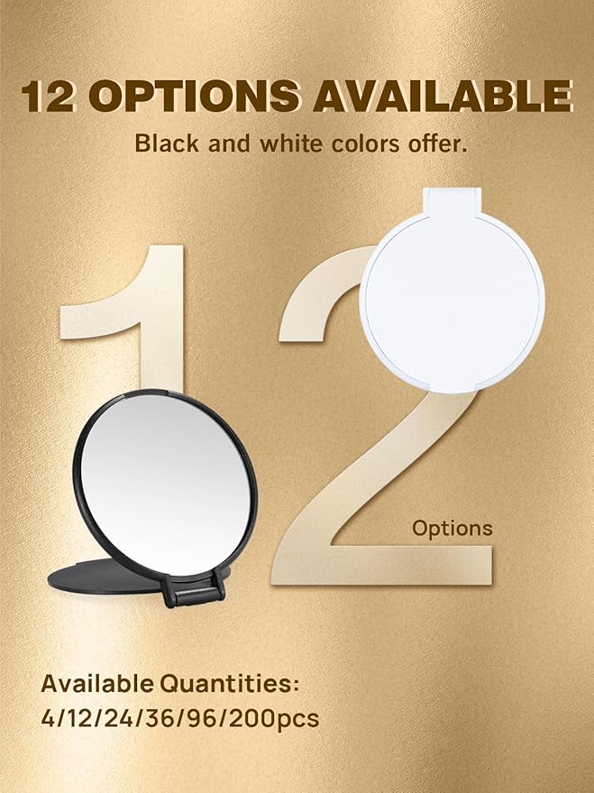 Qislee Compact Mirror Bulk, Round Makeup Mirror for Purse, Set of 96 (Black)