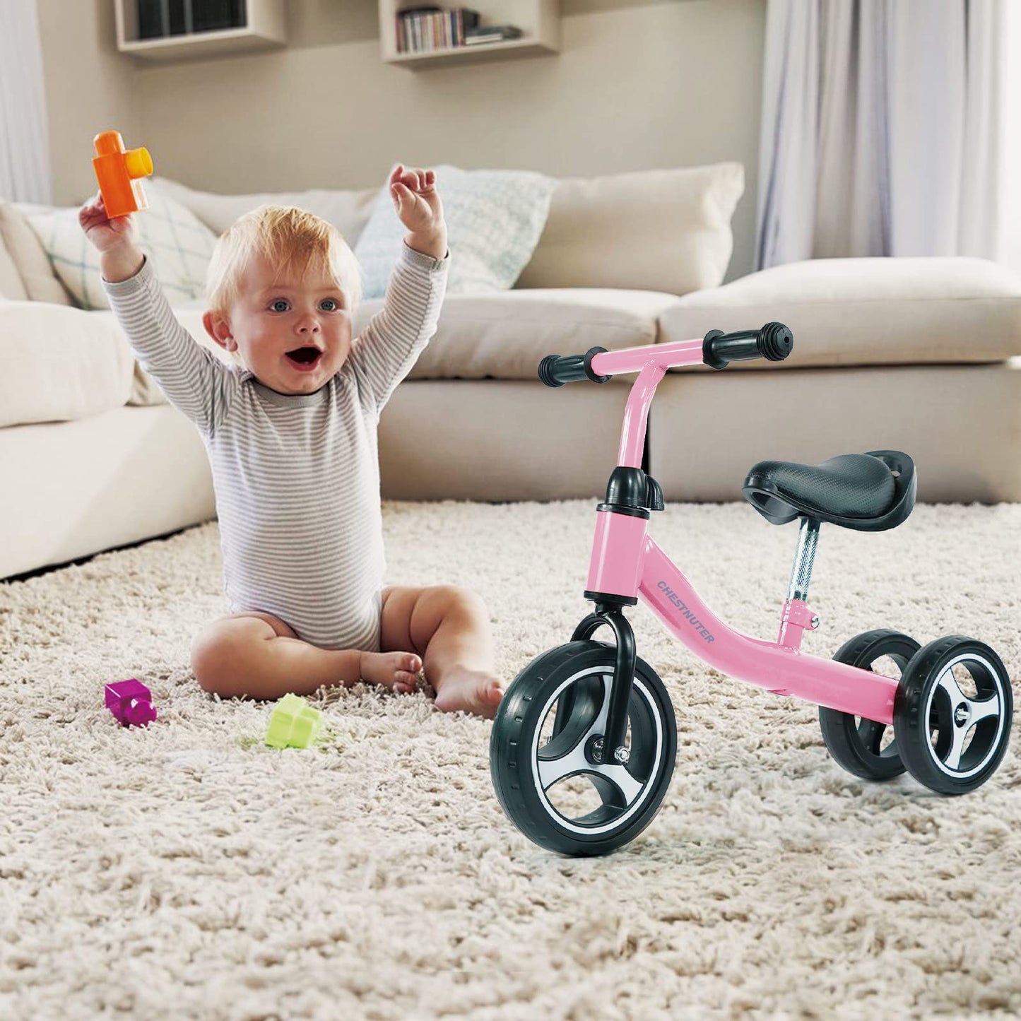 CHESTNUTER Baby Balance Bike, 1 2 3 Year Old Gifts, Ride on Toys for 1 Year Old, Best First Birthday Gift, Toddler Bike with 3 Wheels no Pedal (Pink)